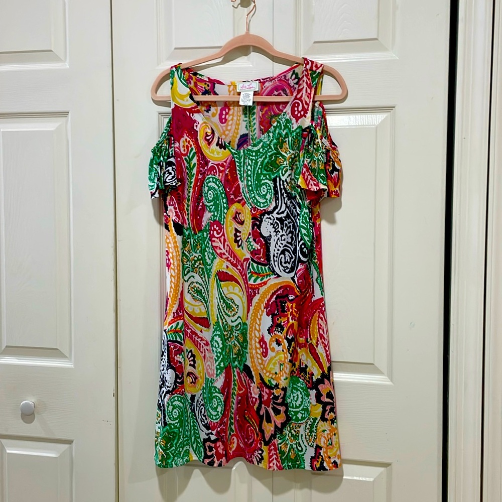 Bright color dress.